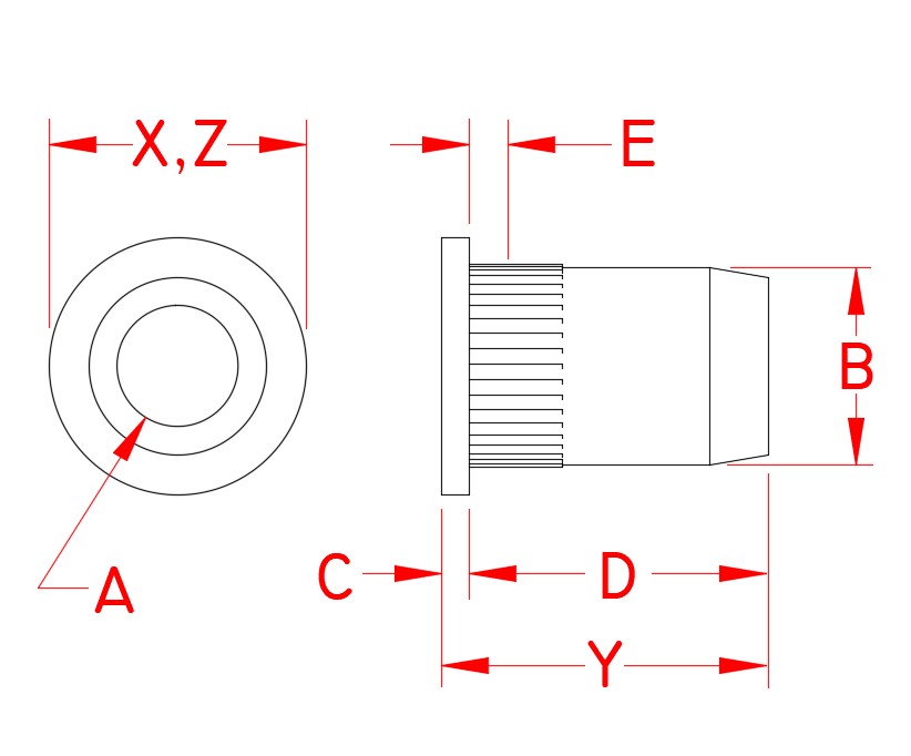 Stainless Steel Rivet Nut Insert, UNF and UNC Thread, Left hand, Right Hand, S0381-0007, S0381-L007, S0382-0005, S0382-0007, S0382-L007, S0382-0008, S0382-0010, Line Drawing Stainless Steel Rivet Nut Insert, UNF and UNC Thread, Left hand, Right Hand, S0381-0007, S0381-L007, S0382-0005, S0382-0007, S0382-L007, S0382-0008, S0382-0010, Line Drawing